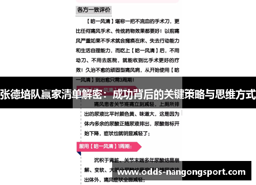 张德培队赢家清单解密：成功背后的关键策略与思维方式